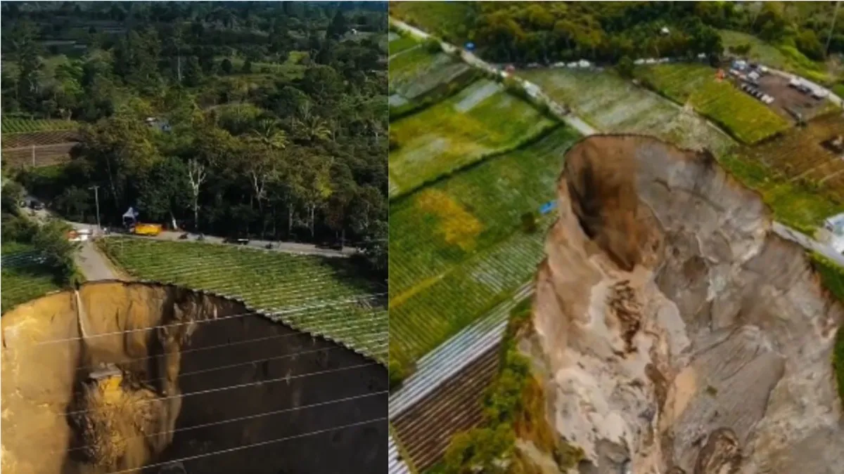 अचानक धंसने लगी धरती और बन गया विशाल गड्ढा, इंडोनेशिया में कुदरत का खौफनाक मंजर, दहशत में लोग