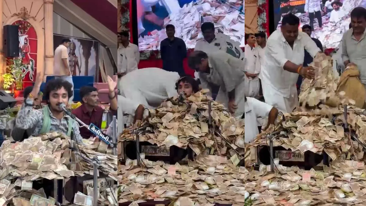 लोक कलाकार गोपाल साधु पर नोटों की बारिश, पैसों के ढेर में दबे नजर आए; देखें वीडियो