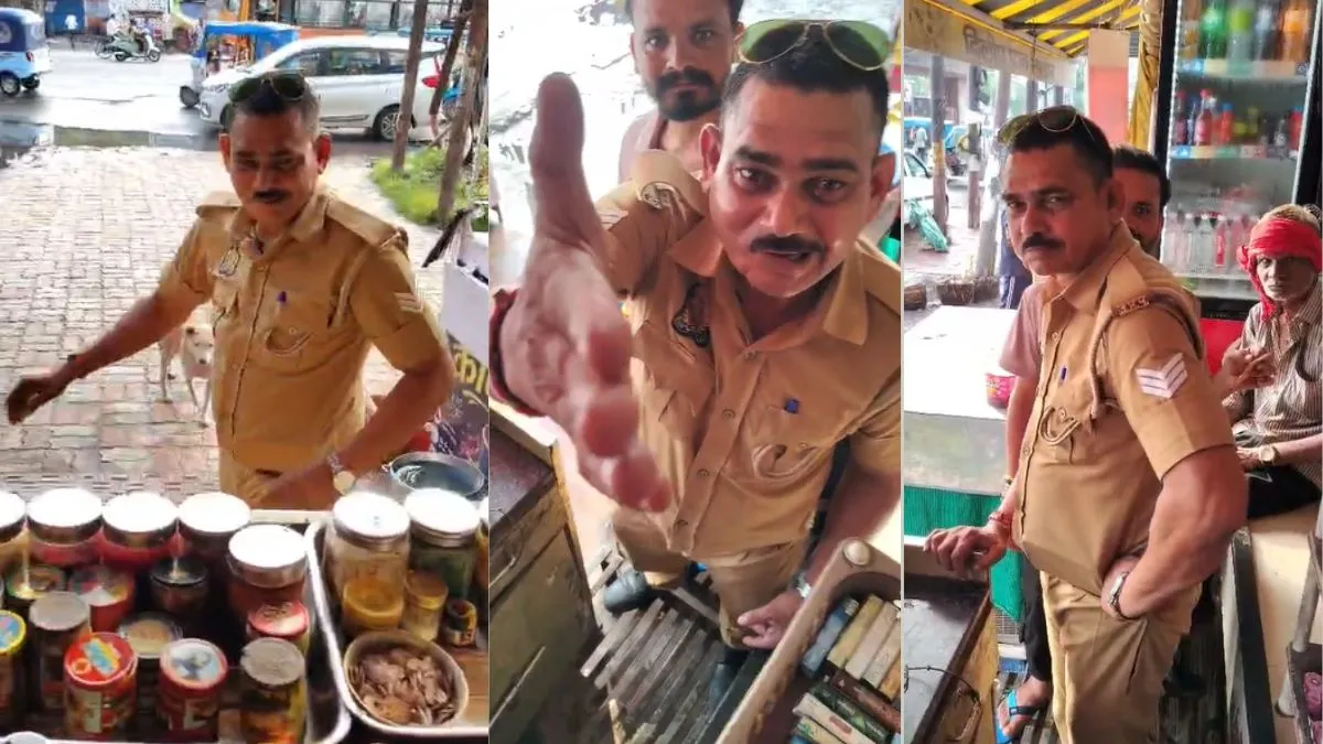 नशे में धुत सिपाही ने दुकानदार से मांगे 5 हजार रुपये, VIDEO आया सामने, लाइन हाजिर
