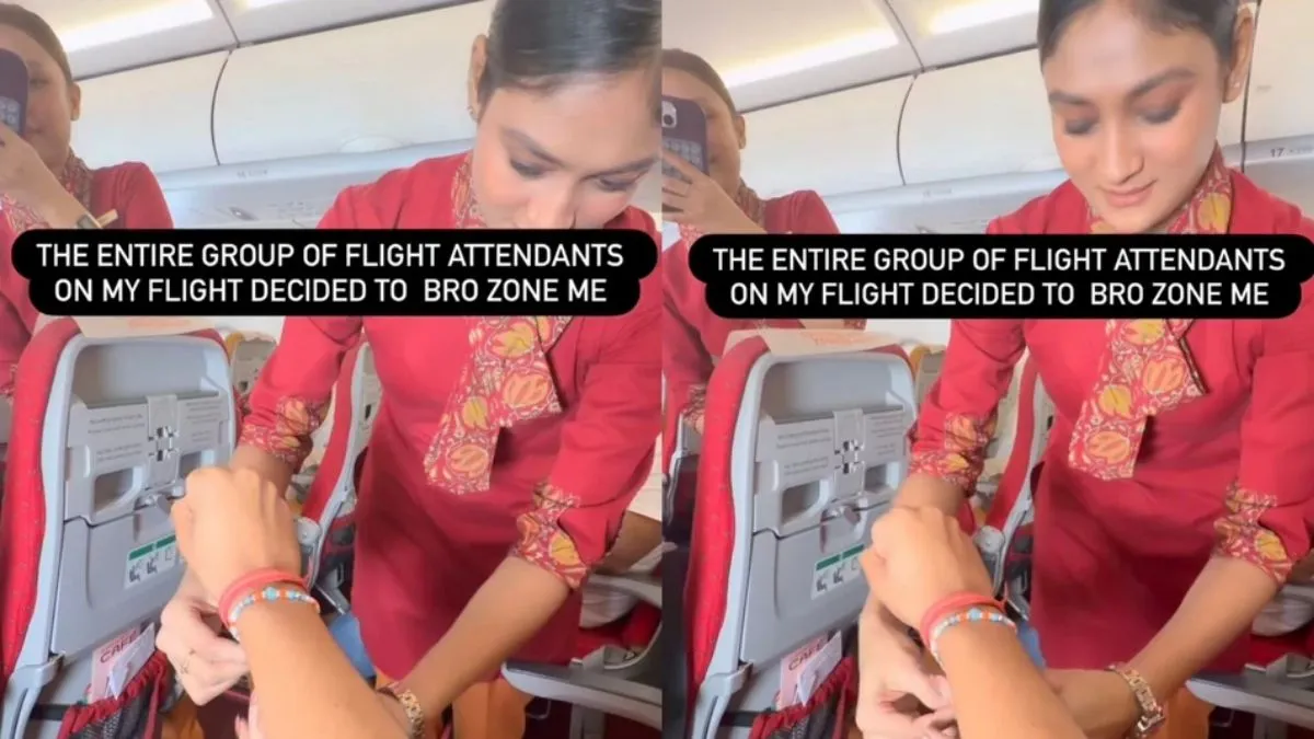 फ्लाइट में केबिन क्रू मेंबर ने यात्री को राखी बांधी, Video शेयर कर पैसेंजर ने कही मजेदार बात